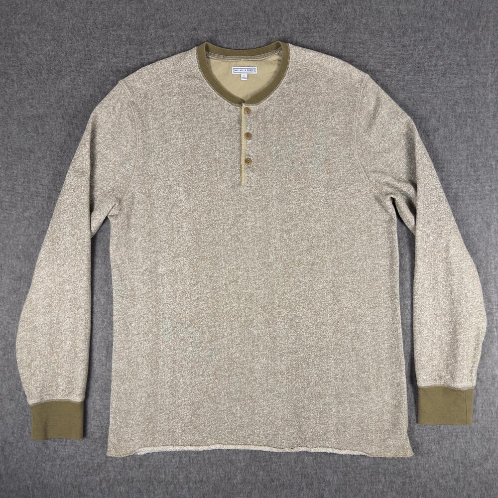 Wallace & Barnes Henley Shirt Mens Large Beige Knit Long Sleeve Cotton